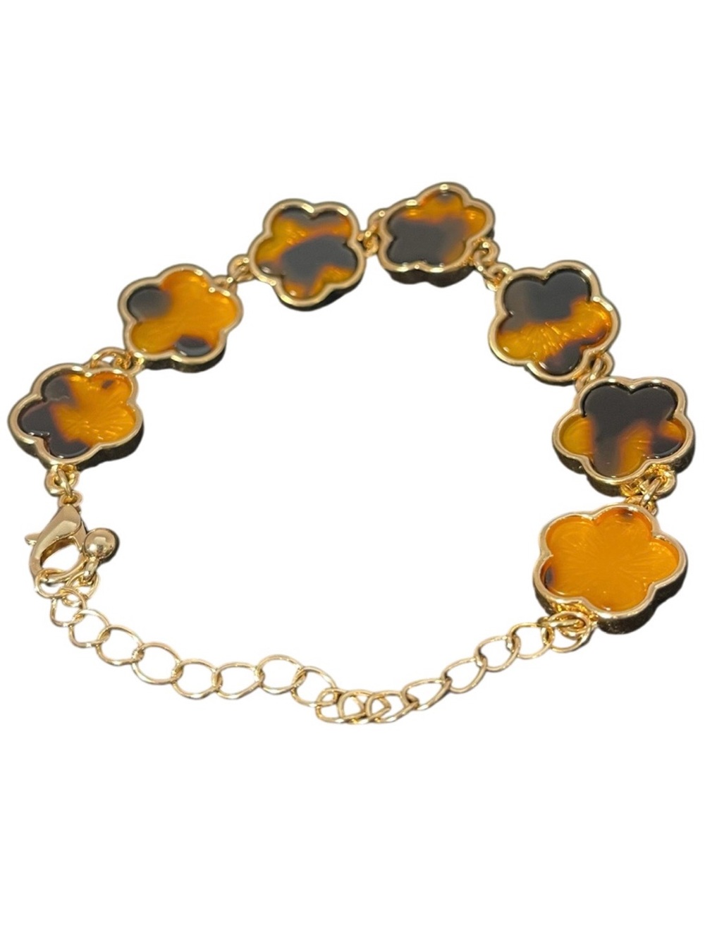 Gold Tone Tortoiseshell Flower Link Bracelet - NWOT **